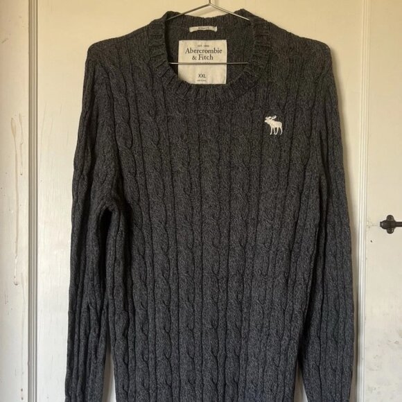 Abercrombie & Fitch Cable Knit Muscle Sweater Cotton Gray Moose Y2K | Mens XXL - Picture 1 of 10